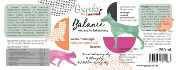 Grapoila ANIMEAL BALANCE hidegen sajtolt olajkeverék állatoknak 250 ml