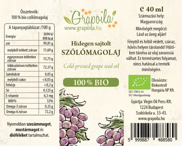 Szőlőmagolaj BIO 40 ml