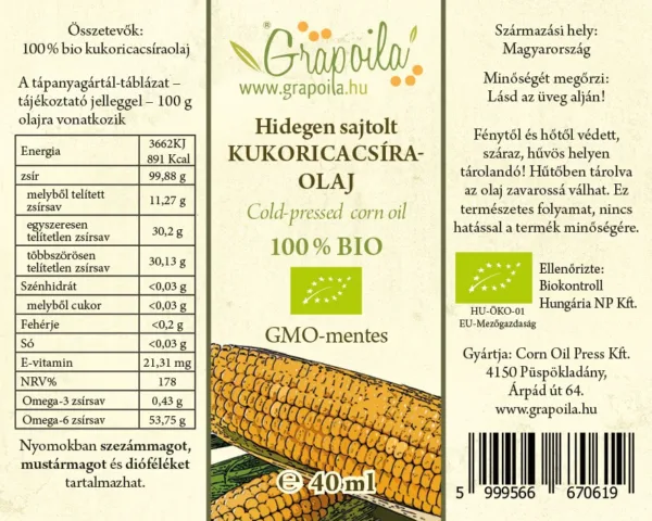 Kukoricacsíra-olaj BIO 40 ml