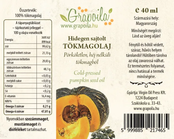 Tökmagolaj (héj nélkül sajtolt) 40 ml