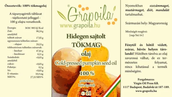 Tökmagolaj (héjával préselt) 1000 ml