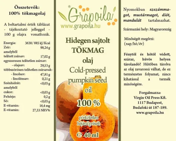 Tökmagolaj (héjával préselt) 40 ml